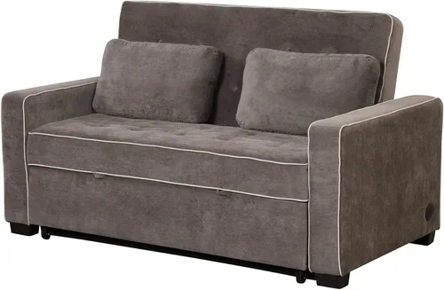 Vista 16 de Merax Cama tapizada de lino de 65.7 pulgadas, sofá cama extraíble adjunta 2 cojines, puerto de carga USB doble y respaldo ajustable para sala de Gris