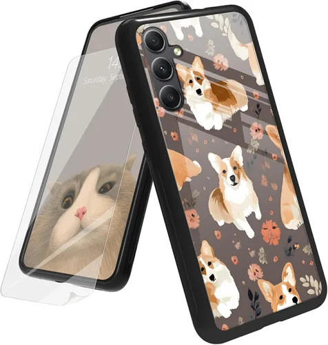 Vista 160 de Funda para Samsung Galaxy A12 5G con protector de pantalla, parte trasera de vidrio templado + TPU de silicona suave que absorbe los golpes