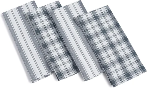 Vista 2 de Juego de 4 toallas de cocina de algodón a cuadros y rayas (2 cada uno), paños de cocina para cocina, paños de cocina para cocina, toallas de mano