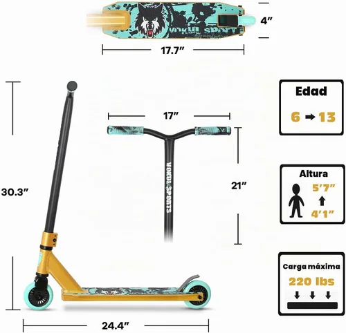 Vista 7 de Pro Scooter - Trick Scooters Entry Level Stunt Scooter for Kids Ages 6-12 Years and Up, Lightweight Complete BMX Freestyle Scooter for Beginners