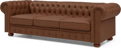 Vista 6 de Bellemave Chesterfield - Sofá de piel sintética de 3 plazas con cabeza de clavos y brazos enrollados, sofás tapizados con patas de madera de goma
