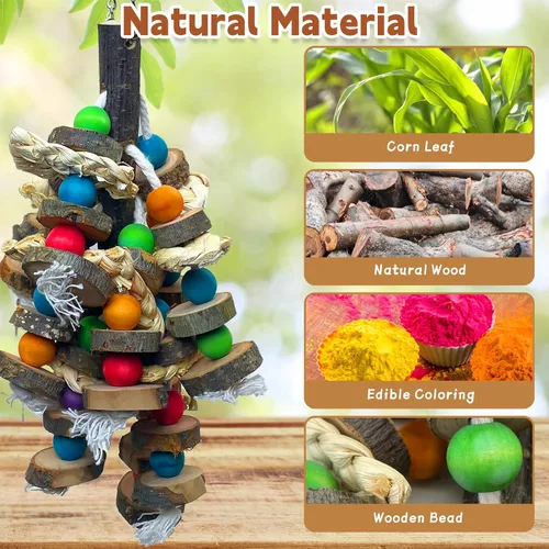 Vista 3 de Juguetes naturales de madera para pájaros de madera para loros pequeños