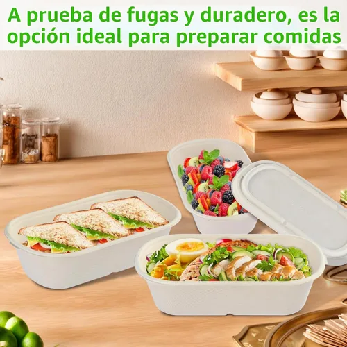 Vista 14 de Paquete de 50 recipientes desechables de 34 onzas / 1000ml con tapas, preparación de comida, almuerzo, ensaladas, sándwiches, cuencos de papel