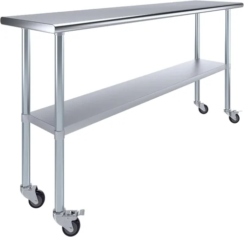 Vista 16 de AmGood Mesa de trabajo de acero inoxidable de 30 x 12 pulgadas con ruedas, mesa de metal resistente sobre ruedas, carrito de isla de cocina