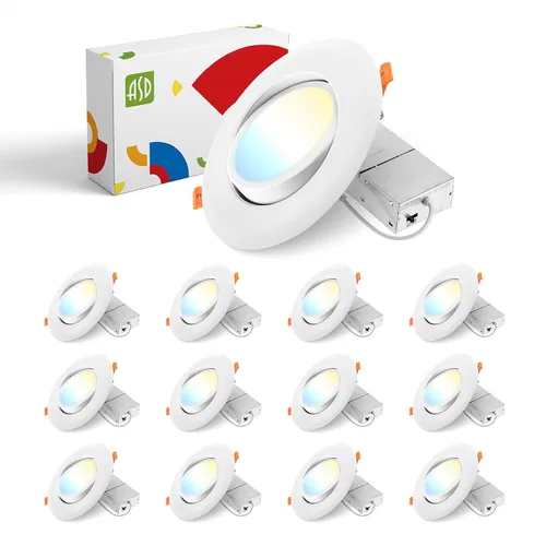 ASD Luz empotrable LED cardán de 6 pulgadas con caja de conexiones, 15 W, 1232 lúmenes, 2700 K/3000 K/3500 K/4000 K/5000 K, iluminación direccional
