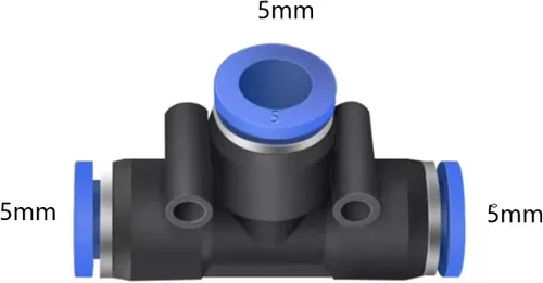 Vista 2 de 5 piezas de conector reductor de tubo en T neumático de 5 mm x 5 mm x 5 mm de 3 vías, conector de acoplamiento rápido de empuje en T