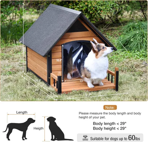 Vista 6 de Casa para perros con marco de hierro metálico antimordeduras, caseta de madera para exteriores, refugio interior para cachorros para perros