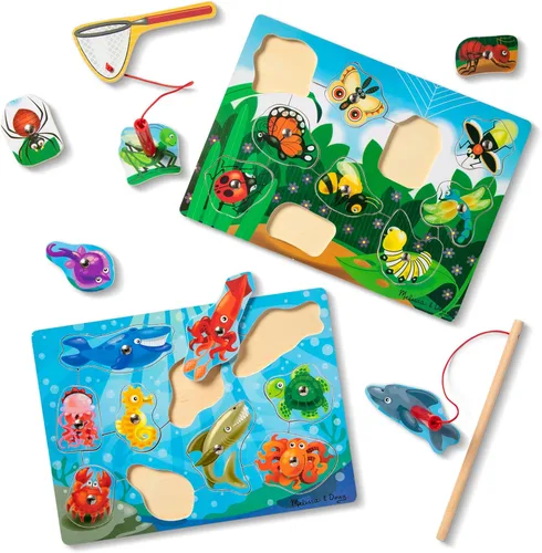 Vista 4 de Melissa & Doug Juego de rompecabezas de madera magnética: pesca y captura de insectos