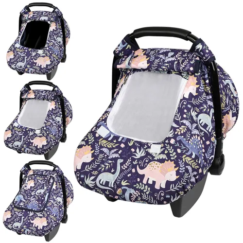 Vista 9 de Funda para asiento de auto Pea Pod para bebé, capota para asiento de auto infantil para recién nacidos con 2 capas de ventanas de tela de malla