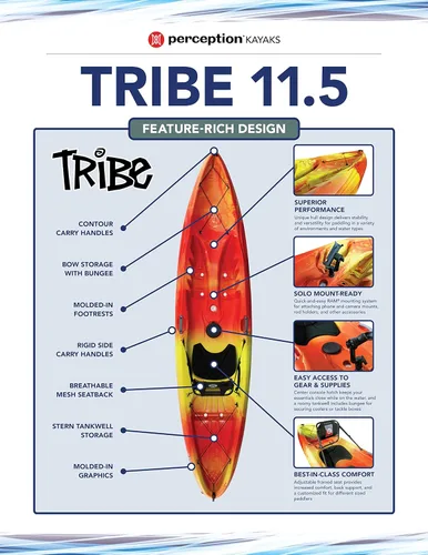 Vista 3 de Perception Tribe 11.5 Kayak sentado en la parte superior para diversión completa Gran almacenamiento trasero con amarres 11 pies 5 pulgadas
