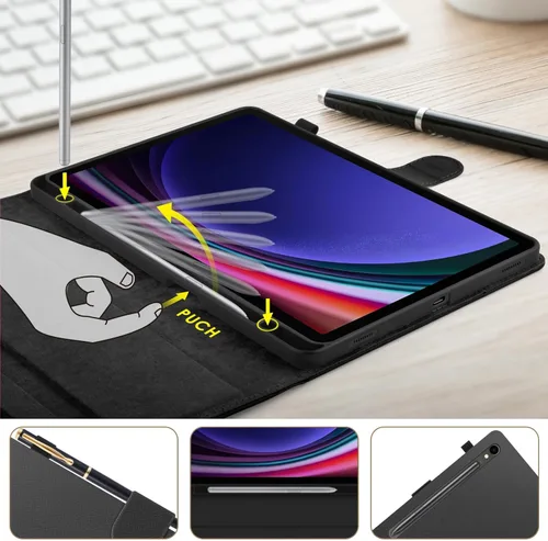 Vista 4 de DETUOSI Funda de cuero para Samsung Galaxy Tab S9 11"/ S9 FE 10.9" (Wi-Fi/5G) 2023 Android Tablet con S Pen Holder + parte trasera de silicona +