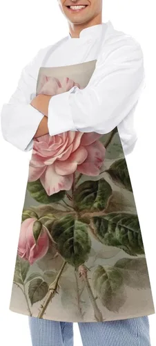 Vista 4 de Personalized Vintage Beautiful Rose Adult Apron, Kitchen Cooking Aprons for Woman Man, Adjustable Bib Apron with Pocket for Baking, BBQ Crafting