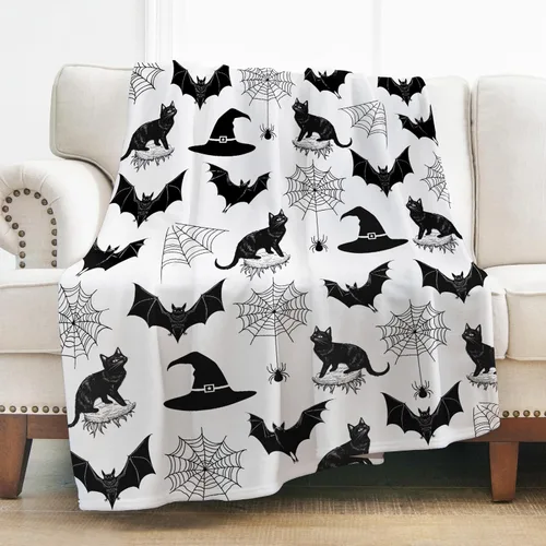 Levens Manta de murciélago de Halloween, manta gótica de murciélago con diseño de gato negro, regalos para adultos, niños y mujeres, con temática de