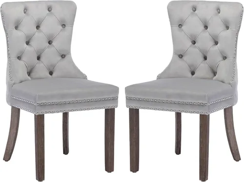 Vista 15 de KCC Juego de 6 sillas de comedor de terciopelo, silla de comedor tapizada de alta gama con respaldo acolchado, anillo de tracción de cabeza de Beige