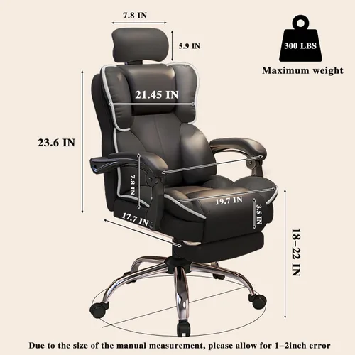 Office Chair Big and Tall Executive Desk Chair with Leg Rest, Adjustable Height Computer Gaming Chair with Headrest for Home Office, Black