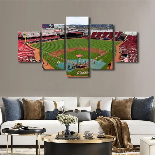Vista 70 de TUMOVO T-MOBILE PARK - Arte de pared para sala de estar, lienzo de estadio de Seattle, 5 piezas, arte moderno de decoración de pared