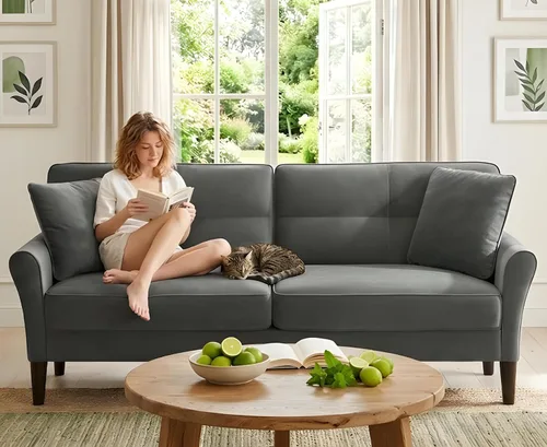 Vista 13 de Sofá biplaza de 69 pulgadas, sofás pequeños de terciopelo para espacios pequeños, sofás de dos plazas con 2 almohadas, sofás de dos plazas
