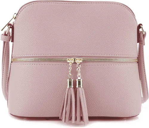 SG SUGU - Bolsa cruzada Lunar ligera y de tamaño mediano, forma de cúpula, bolsa de hombro con borla, bolsillo con cremallera, correa ajustable