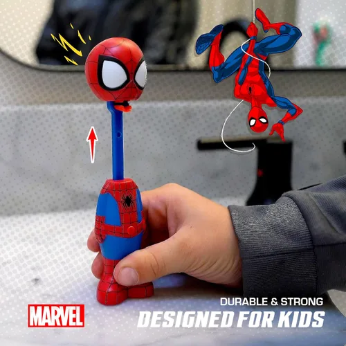 Vista 7 de Brush Buddies Cepillo de dientes Marvel Spider-Man para niños, cerdas suaves y redondeadas, diversión poppin', cabezal de cepillo desplegable ultra