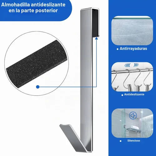 Vista 5 de Ganchos para puerta de ducha de 10 pulgadas, ganchos de ducha para toallas, ganchos de toalla extendidos resistentes sin perforaciones para puerta