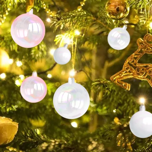 Vista 3 de Tindobewan 12 mini esferas de adornos iridiscentes de Navidad, adornos iridiscentes transparentes, adornos decorativos para árbol de Navidad, boda