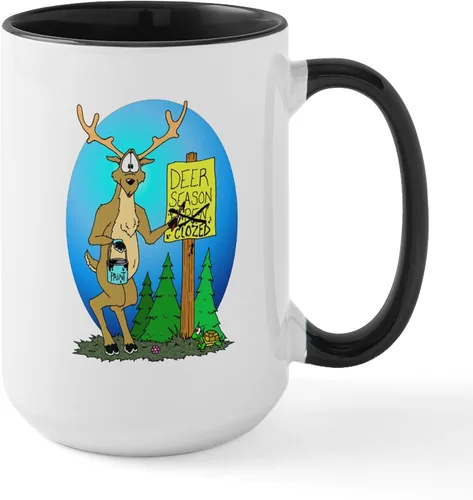 Vista 25 de CafePress Deer Season Closed Large Mug 15 oz (444 ml) Ceramic Coffee Mug