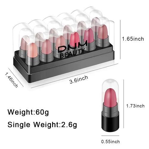 Vista 5 de Juego de 12 mini cápsulas de maquillaje de lápiz labial, mini juego de maquillaje mate para manchas de labios, juego de maquillaje para mujer