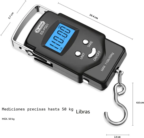 Vista 6 de Dr.meter Báscula de Pescado Báscula de Equipaje Equipo de Pesca - 110lb Pantalla LCD Digital Retroiluminada con Cinta Métrica Incorporada - Báscula