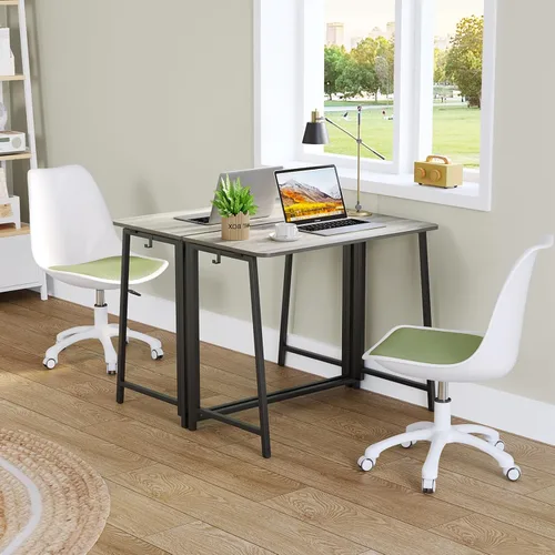 Vista 84 de WOHOMO Escritorio plegable de mármol sintético blanco, escritorio pequeño de 31.5 pulgadas para espacios pequeños con patas doradas, escritorio