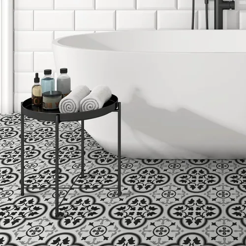 Vista 6 de INNO STCIEKRS Azulejo de Piso y Pared de Pegar y Despegar de 16 Hojas para Baño y Cocina, 9" x 9" Estampado Negro SPC Piso de Vinilo Autoadhesivo