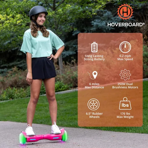 Vista 26 de Hoverboard con altavoz de música, ruedas LED de 6.5 pulgadas, luces de auto equilibrio, alcance máximo de 5/6 millas y 6.2 mph alimentado por motor