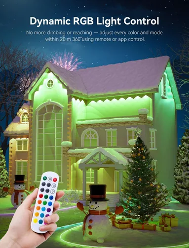 Vista 3 de 100 pies de luces exteriores permanentes para casa, iluminación inteligente RGB LED para aleros con aplicación y control remoto, luces navideñas