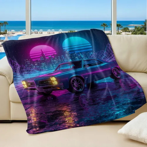 Vista 10 de Cyber Synthwave GTO Neon Retro Flannel Blanket, Super Soft Cozy Bed Throw, Versatile Throw Blanket for Bedroom & Sofa Decor (04,30 x 40in)