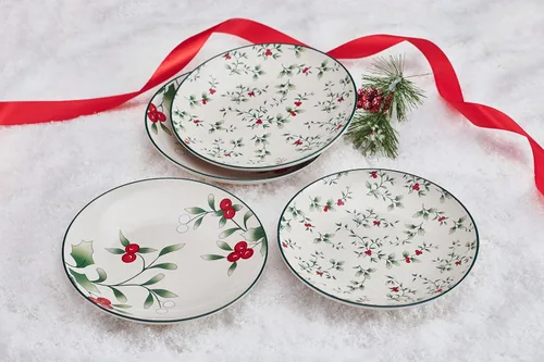 Vista 5 de Pfaltzgraff Winterberry Holiday - Juego de 4 platos surtidos para aperitivos, 6 pulgadas, multicolor