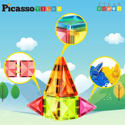 Vista 3 de PicassoTiles Juego de bloques de construcción magnéticos tamaño de viaje Serie mini Diamond, bloques de construcción magnéticos, juguetes