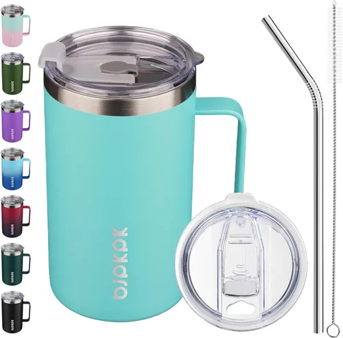 Vista 15 de BJPKPK Taza de café aislada con 2 tapas, vaso aislado de acero inoxidable de 25 onzas con asa, tazas de café de doble pared con aislamiento al