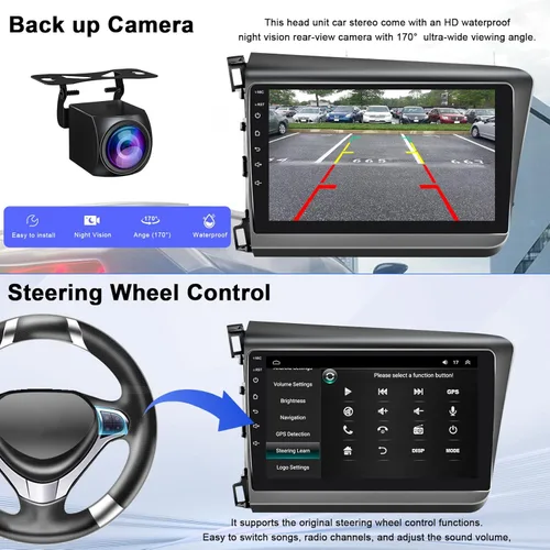 Vista 5 de Android 2G+32G estéreo del coche para Honda Civic 2012 2013 2014 2015 con navegación GPS 9 pulgadas HD pantalla táctil coche radio con Bluetooth FM