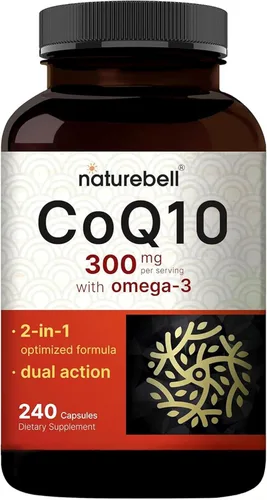 NatureBell CoQ10 300mg con Omega 3, 240 cápsulas - Suministro para 120 días | Forma estable de alta absorción - Soporte antioxidante para la salud