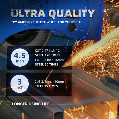 Vista 4 de amoolo Paquete de 50 ruedas de corte, 4 12 pulgadas, amoladora angular, ruedas de corte delgadas para metal y acero inoxidable, 4.5 x 116 x 78