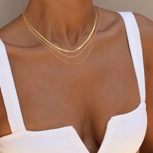 Vista 8 de Collar de espiga para mujer, serpiente chapada en oro de 14 quilates, gargantilla, collares simples escalonados, regalo de joyería para mujer