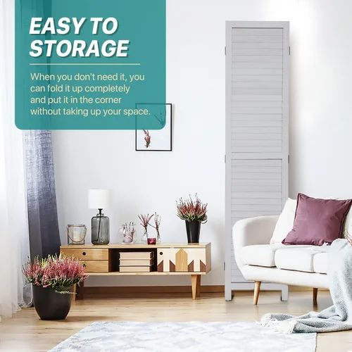 Vista 17 de Divisor de habitación plegable de 4 paneles de 69 pulgadas de alto, pantallas de privacidad portátiles de madera maciza independiente