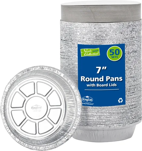 Nicole Home Collection Sartenes de aluminio 7” Redondas desechables con tapas de papel de aluminio (paquete de 50) – Sartenes desechables redondas