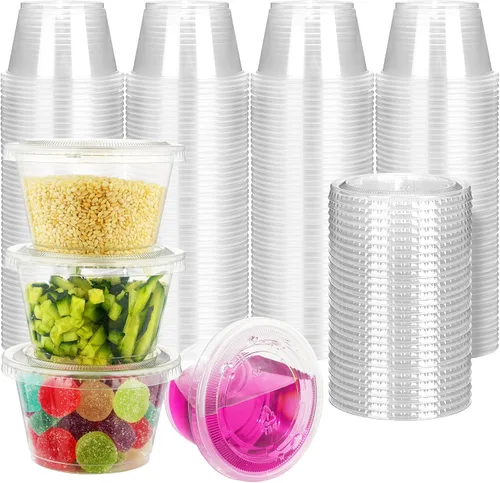 YEEHAW 100 juegos de vasos de gelatina de 4 onzas con tapas, tazas de porciones, vasos de plástico desechables transparentes para preparación de