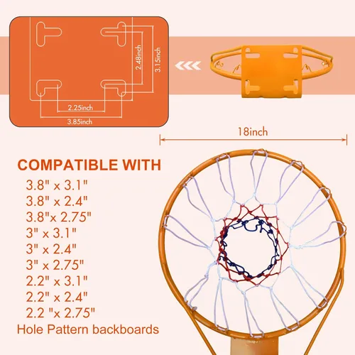 Vista 2 de Geta de aro de baloncesto de 18 pulgadas, red de aro de repuesto para borde de baloncesto para interior y exterior