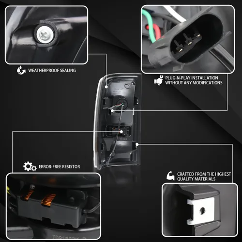 Vista 4 de Autozensation Compatible con Dodge Ram 1500 2500 3500 2009-2018, carcasa negra, luces traseras de lente roja con freno LED, señal de giro y barra