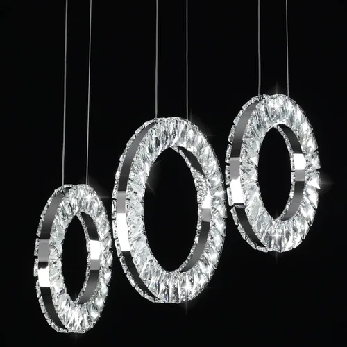 Vista 2 de Lámpara colgante moderna de níquel de cristal, lámpara colgante LED ajustable de 3 anillas, lámparas contemporáneas para comedor, sala de estar