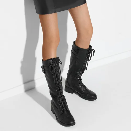 Vista 6 de DREAM PAIRS - Botas de poliuretano a la rodilla para mujer, estilo de equitación o combate