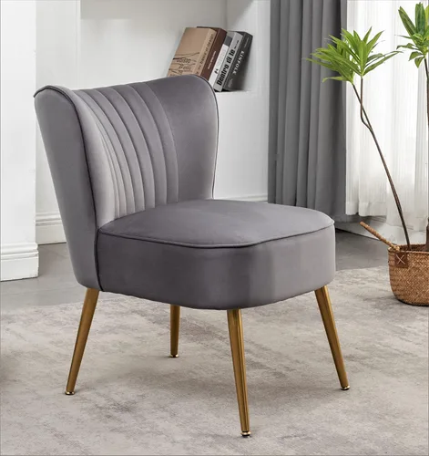 Vista 47 de Silla moderna de terciopelo para sala de estar, dormitorio o entrada, diseño elegante y cómodo sin brazos con patas de metal, color negro