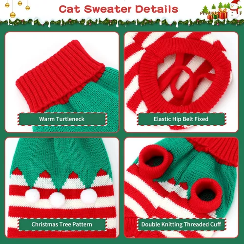 Vista 3 de BWOGUE 2 Packs de suéteres navideños para gatos, suéteres para perros, ropa tejida cálida de invierno para mascotas, suéteres con árbol de Navidad