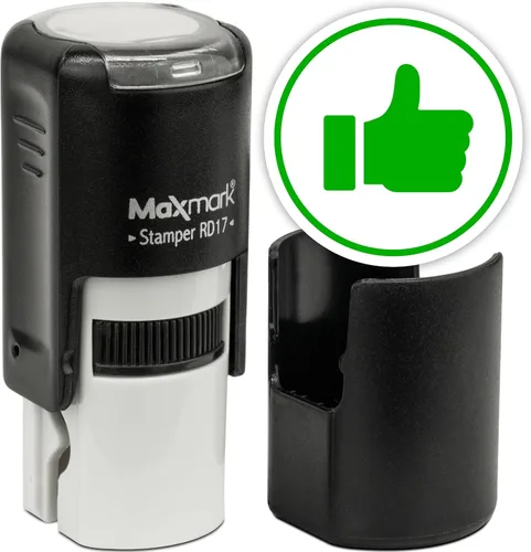 Vista 23 de MaxMark Sello de Emoji Autoentintado Redondo - Enojada - Tinta Negra